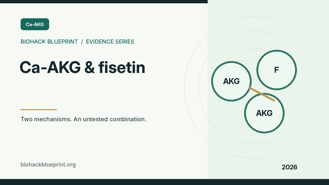 Ca-AKG and fisetin — editorial illustration comparing two supplement compounds