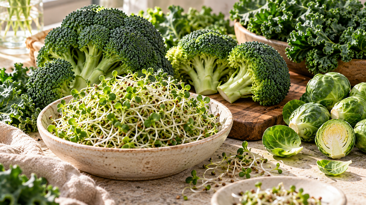 Broccoli sprouts, broccoli, kale and Brussels sprouts.