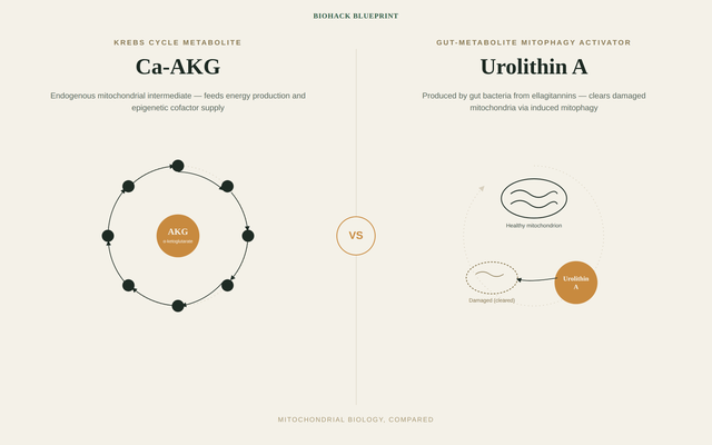 Ca-AKG versus Urolithin A comparison of human longevity, muscle and mitochondrial evidence
