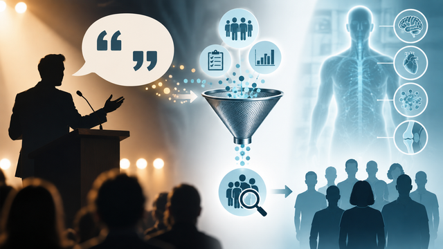 Editorial illustration distinguishing a public figure's personal NMN routine from evidence established in human trials.