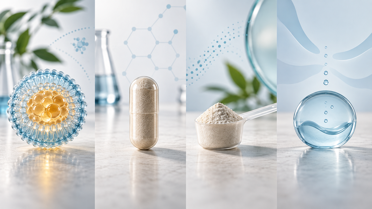 Comparison of liposomal, capsule, powder and sublingual NMN delivery formats without ranking their effectiveness.
