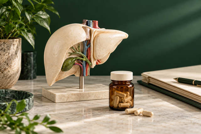 A simplified liver teaching model with research materials.