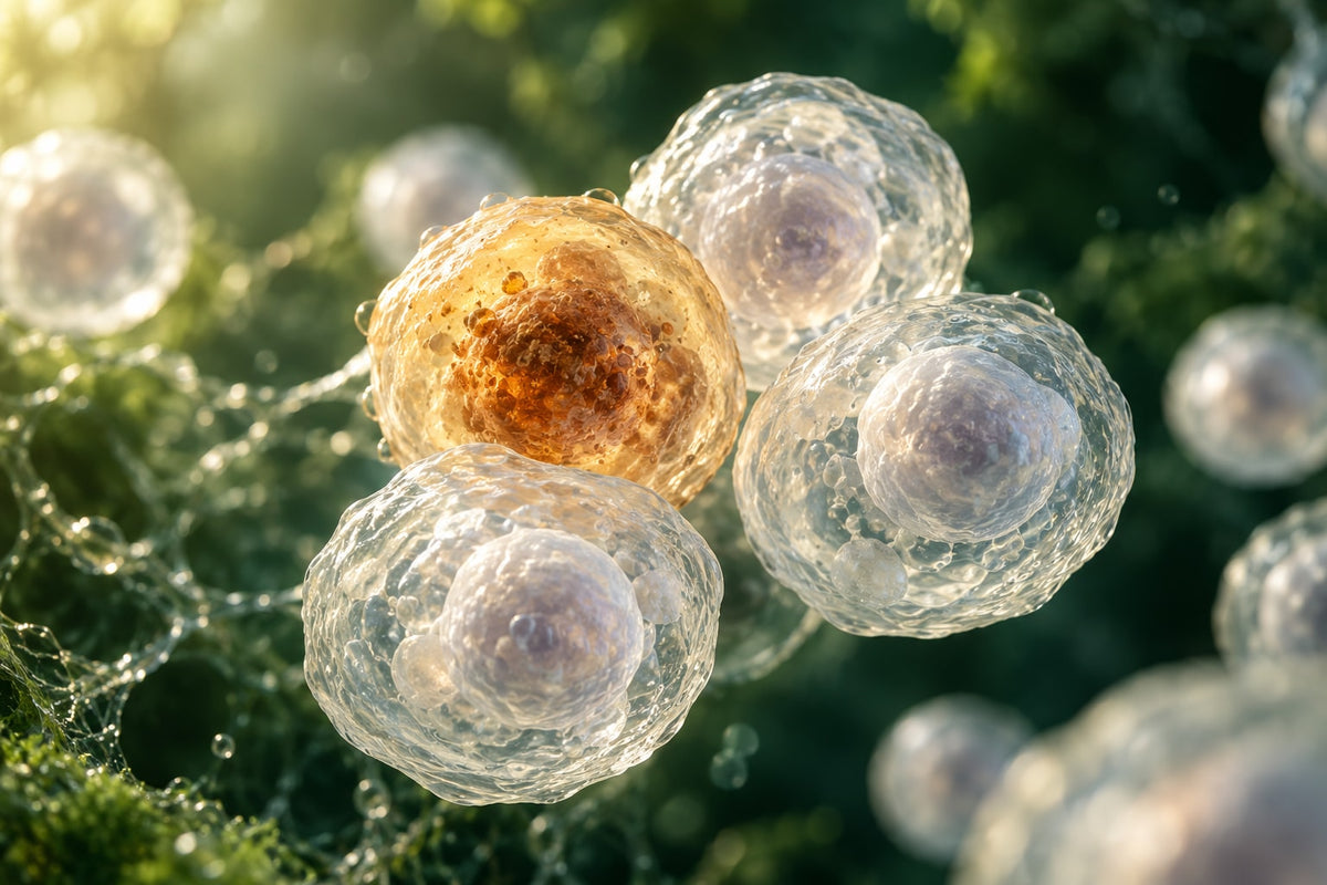 Conceptual cellular artwork accompanying the discussion of senolytic research