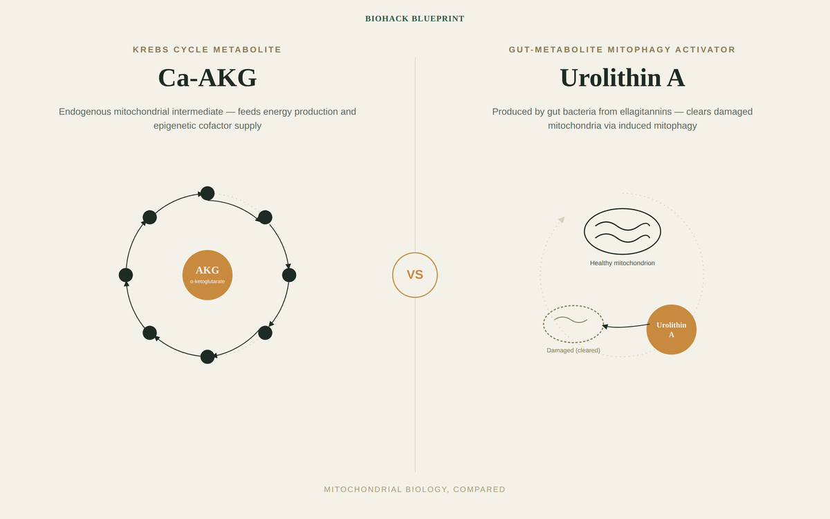 Ca-AKG versus Urolithin A comparison of human longevity, muscle and mitochondrial evidence