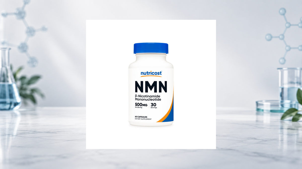 Official Nutricost NMN bottle image used for an independent evidence-based review.