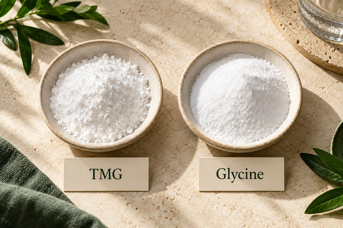 Separate powders labeled TMG and glycine.