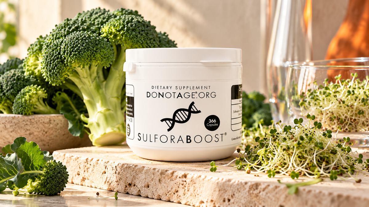 DoNotAge SulforaBoost with broccoli and fresh sprouts.