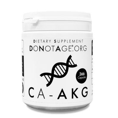 DoNotAge Ca-AKG supplement bottle — 400 mg calcium alpha-ketoglutarate per capsule