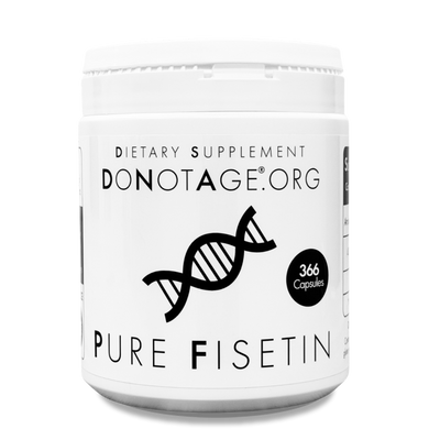 DoNotAge Pure Fisetin supplement bottle, 400 mg fisetin per capsule