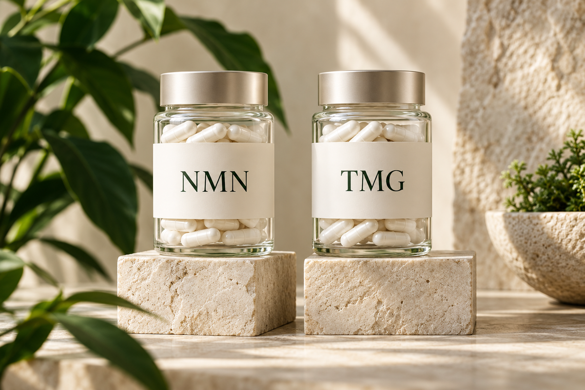 Separate jars labeled NMN and TMG.
