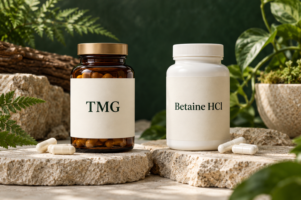 Two containers labeled TMG and betaine HCl.
